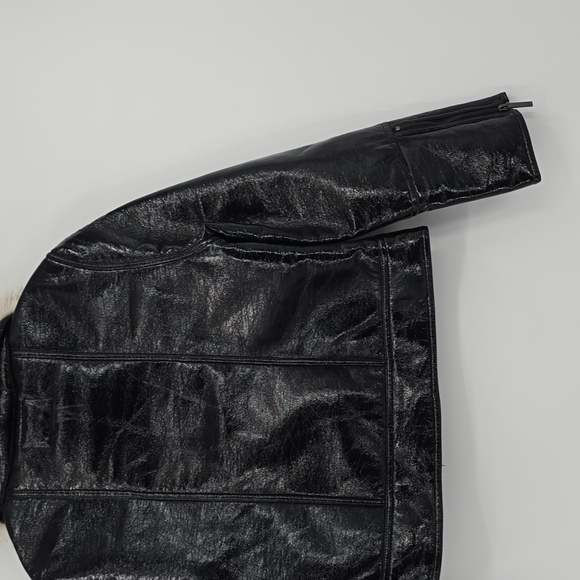 Unreal Fur Wet Look Aviator Black Vegan Leather Women's Jacket - Picture 6 of 9
